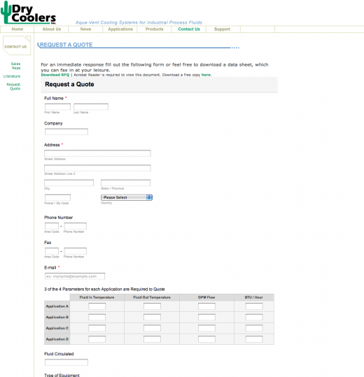Dry Coolers Quote Request Form Dry Coolers Quote Request Form